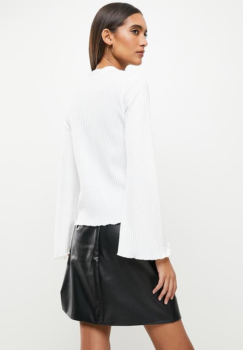 Me&B - Bellow sleeve ribbed button down top - white