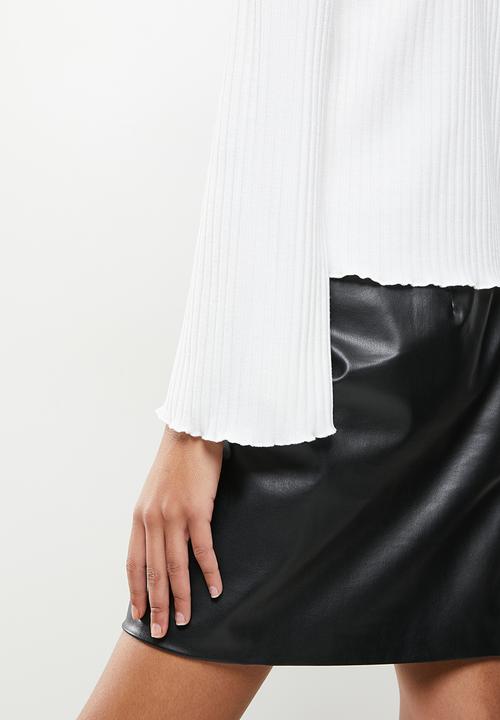 Me&B - Bellow sleeve ribbed button down top - white