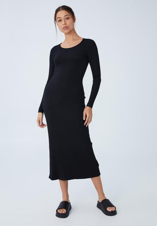 Cotton On - Space dye knit midaxi dress - black
