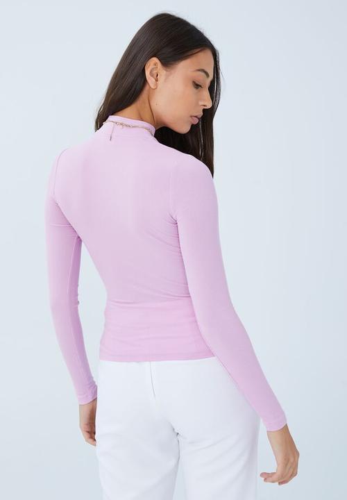 Cotton On - Staple rib mock neck long sleeve top - poppy pink
