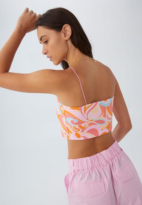 Cotton On - Eden scoop neck elastic strap cami - serena swirl pop pink