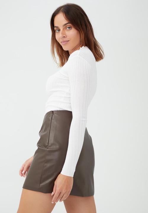 Cotton On - Pu mini skirt - dark brown rich