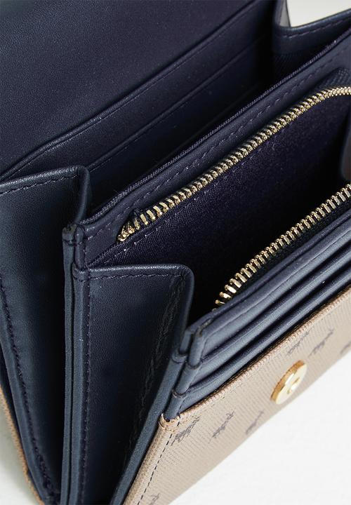 POLO - Colourblock compact clutch purse - camel & navy 