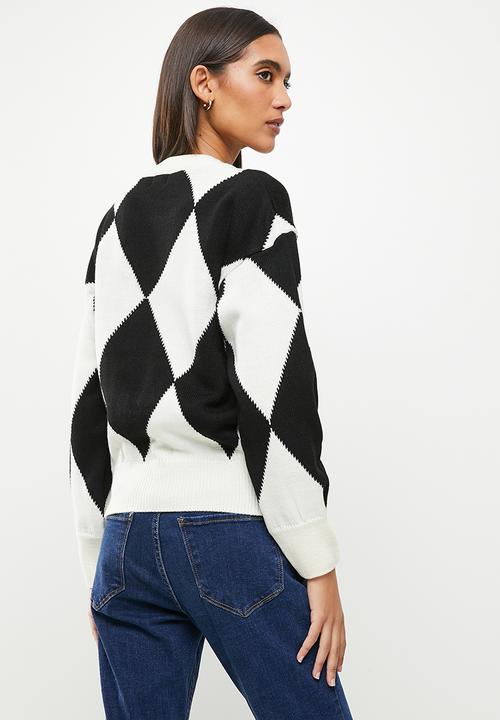 Me&B - Check print knit pullover - black & white