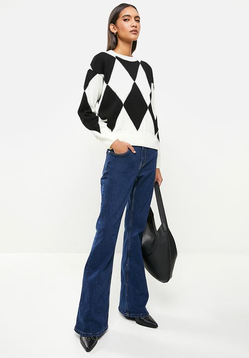 Me&B - Check print knit pullover - black & white