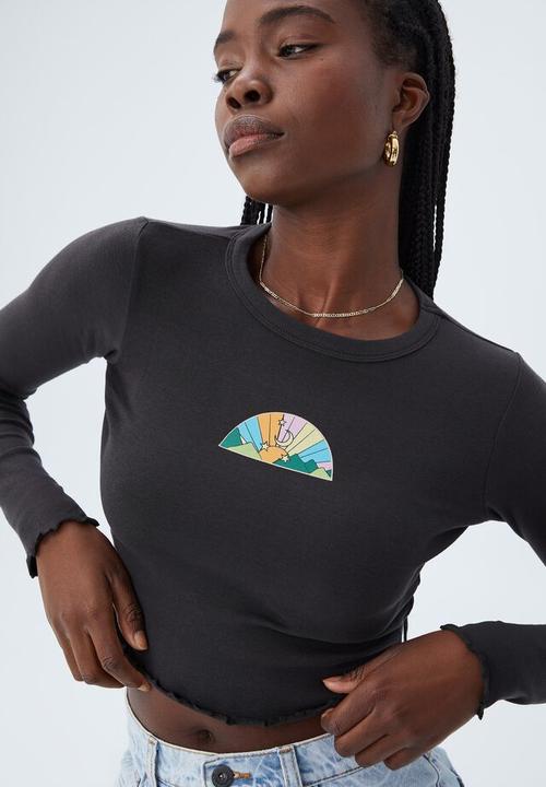 Cotton On - Crew neck graphic long sleeve - desert daze/washed black