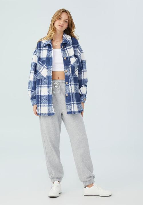 Cotton On - The boxy shacket - block check blue & white