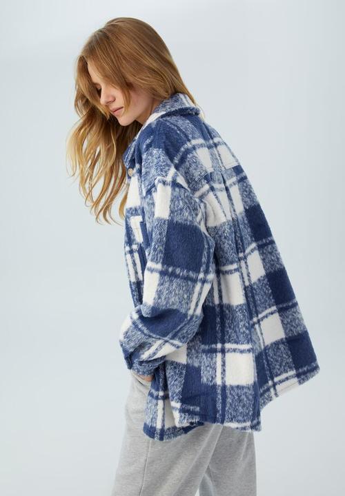 Cotton On - The boxy shacket - block check blue & white