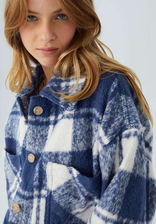 Cotton On - The boxy shacket - block check blue & white