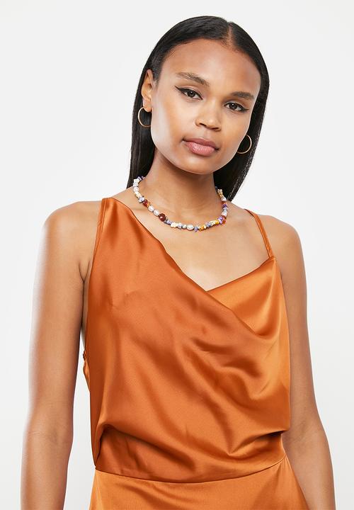 Missguided - Asym strap drape satin midi dress - rust