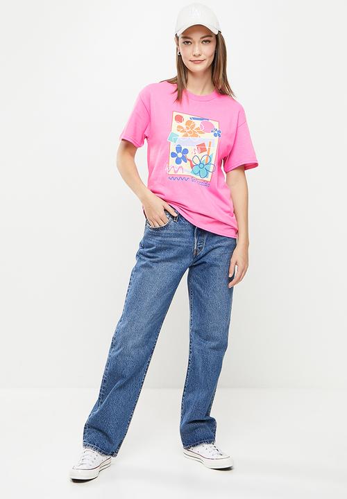Daisy Street - Abstract floral tyler tee - pink