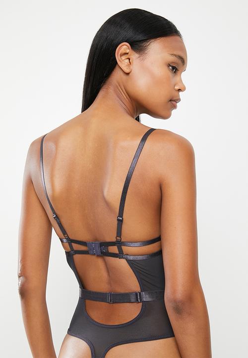 Missguided - Mesh panelled corset lingerie bodysuit - charcoal