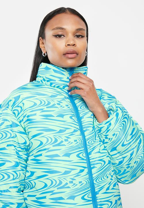 Missguided - Swirl print puffer - blue