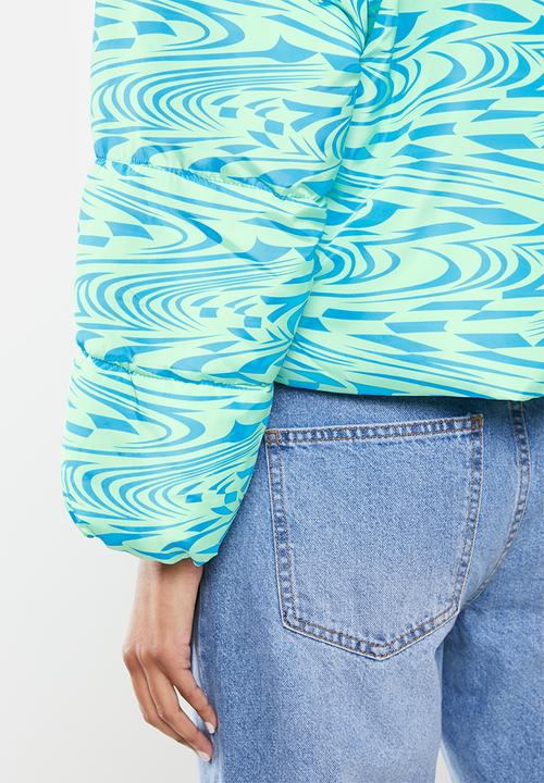 Missguided - Swirl print puffer - blue