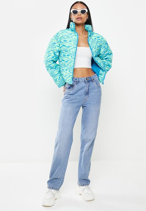 Missguided - Swirl print puffer - blue