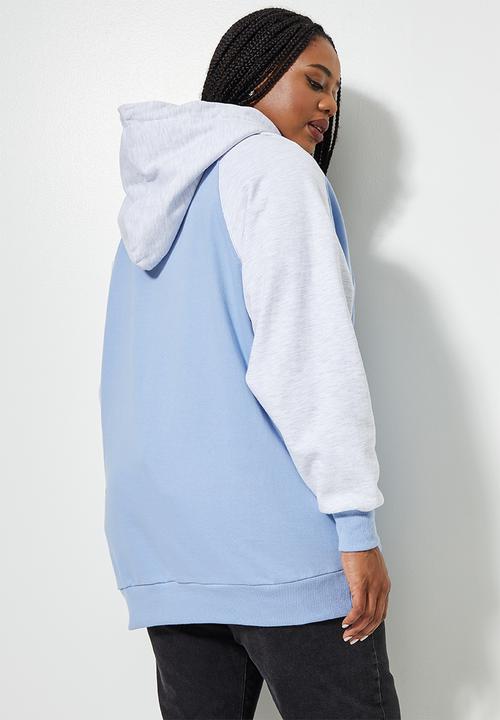 Superbalist - Colourblock longline hoodie - blue & ice melange