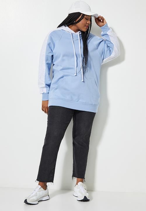 Superbalist - Colourblock longline hoodie - blue & ice melange