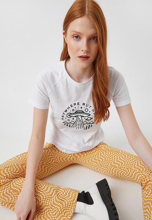 Koton - Printed short sleeve cotton T-shirt - ecru