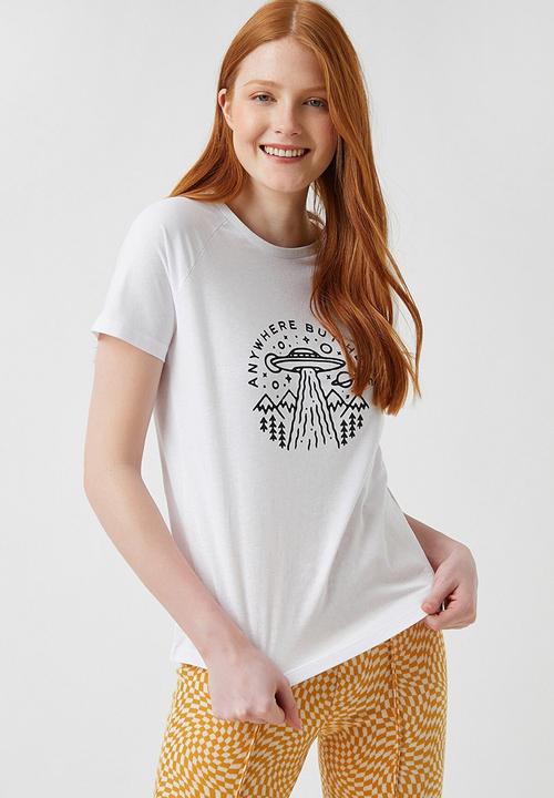 Koton - Printed short sleeve cotton T-shirt - ecru