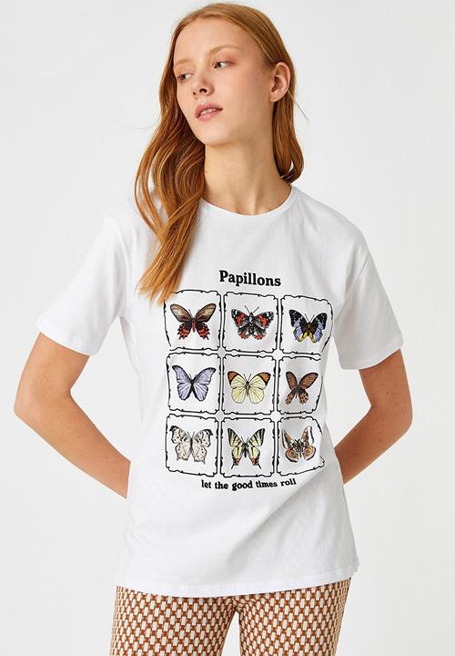 Koton - Printed short sleeve cotton T-shirt - ecru