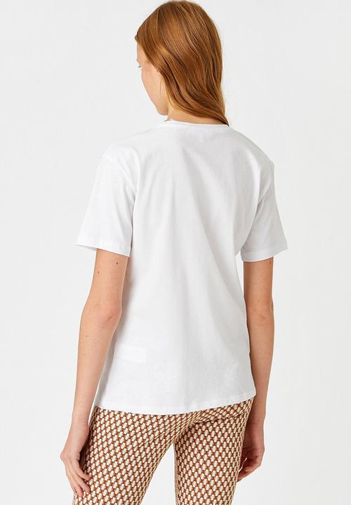 Koton - Printed short sleeve cotton T-shirt - ecru