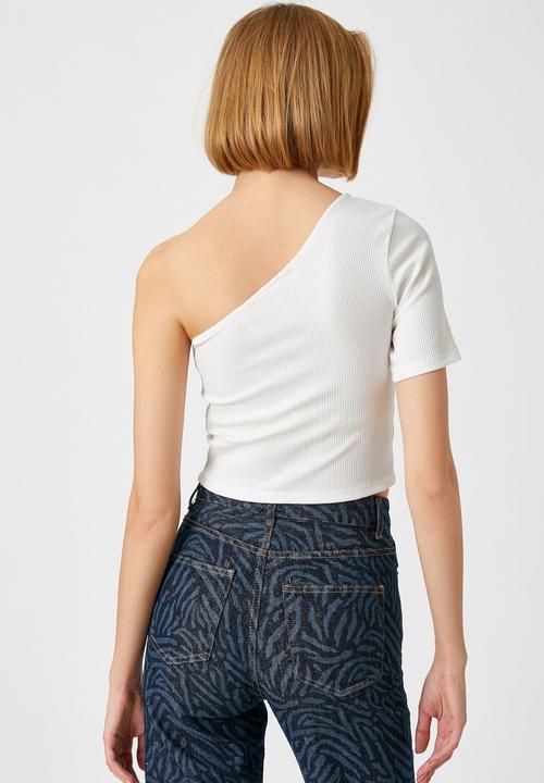 Koton - One-shoulder crop top - off white