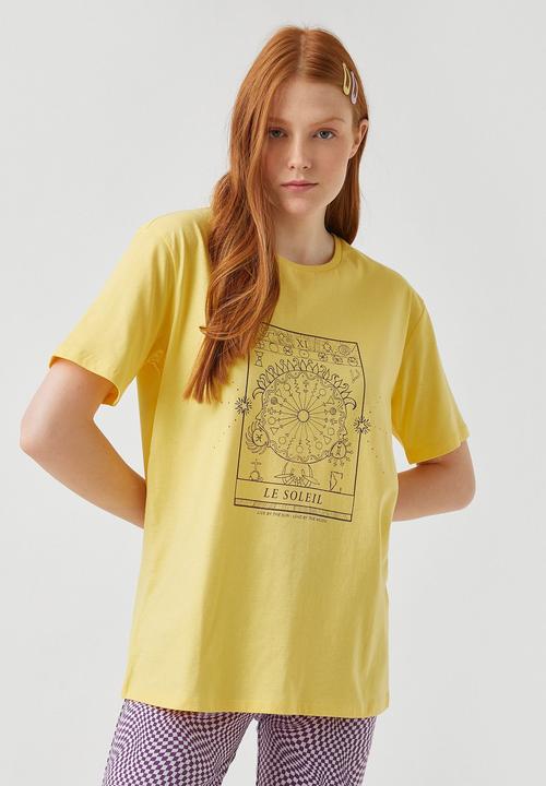 Koton - Printed short sleeve cotton T-shirt - yellow