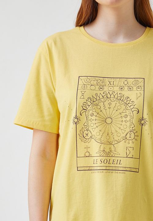 Koton - Printed short sleeve cotton T-shirt - yellow