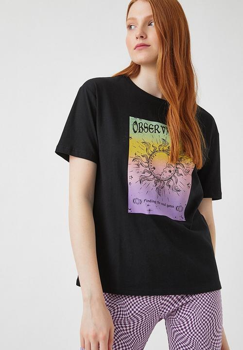 Koton - Printed short sleeve cotton T-shirt - black