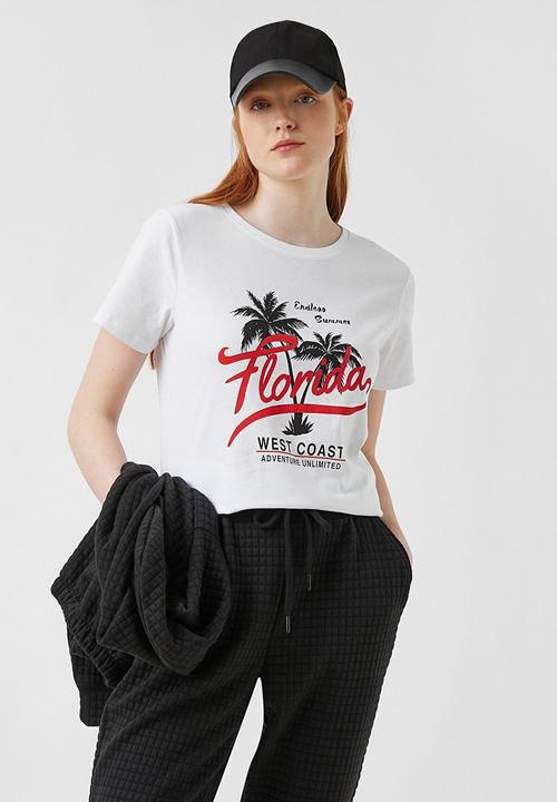Koton - Printed short sleeve cotton T-shirt - ecru