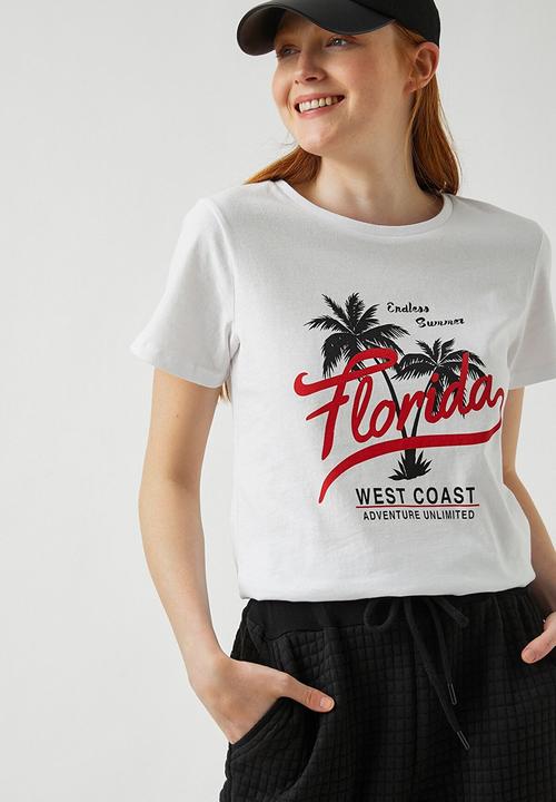 Koton - Printed short sleeve cotton T-shirt - ecru