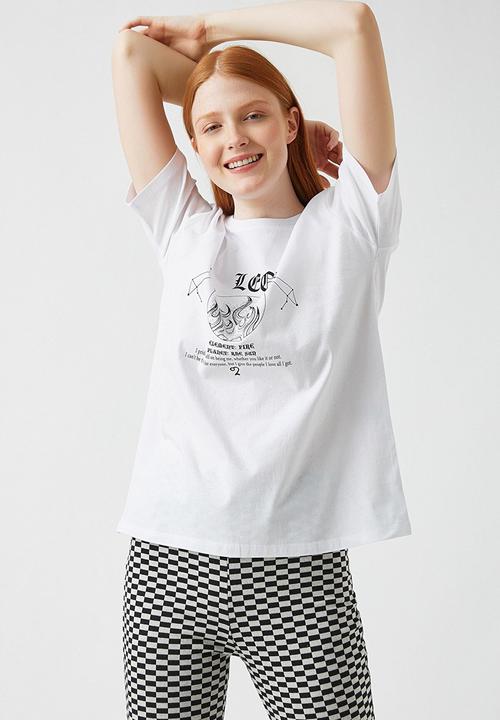 Koton - Printed short sleeve cotton T-shirt - ecru