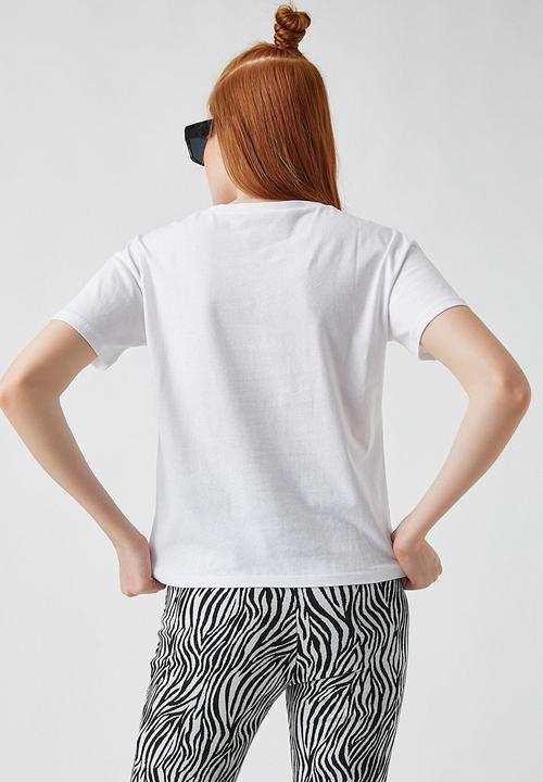 Koton - Printed short sleeve cotton T-shirt - ecru