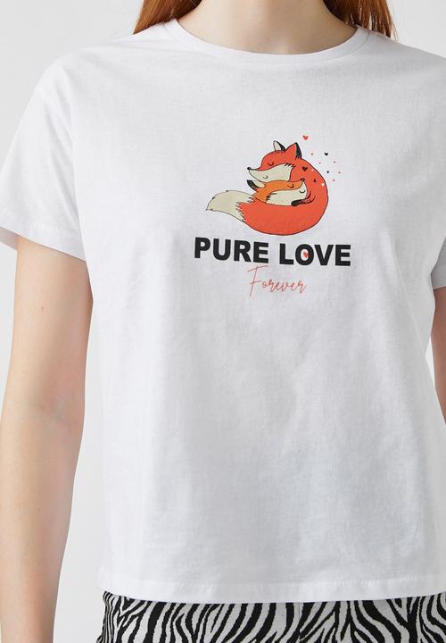 Koton - Printed short sleeve cotton T-shirt - ecru