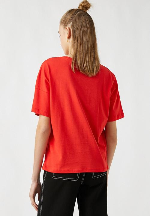 Koton - Printed short sleeve cotton T-shirt - red