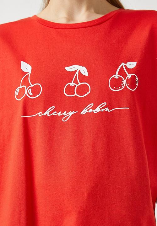 Koton - Printed short sleeve cotton T-shirt - red