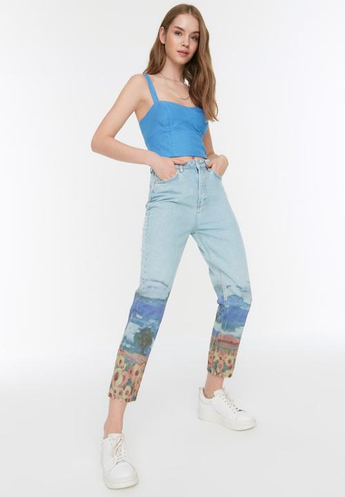 Koton - Printed high waist mom jeans - light blue