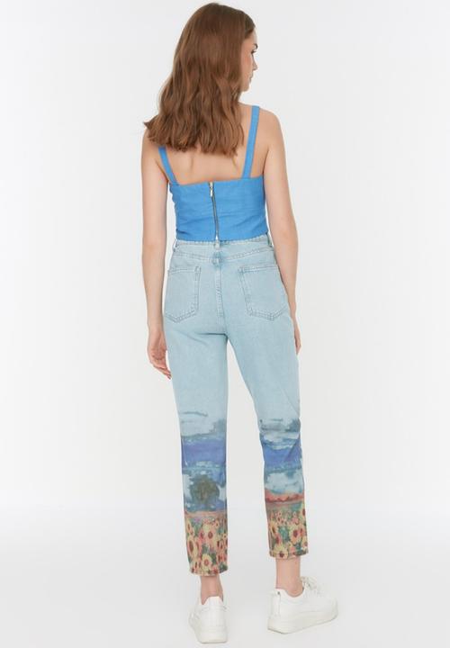 Koton - Printed high waist mom jeans - light blue