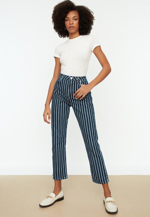 Koton - Printed high waist straight jeans - navy