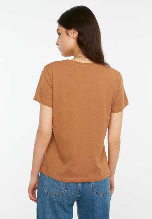 Koton - Crew neck 2-pack knitted t-shirt - camel & white