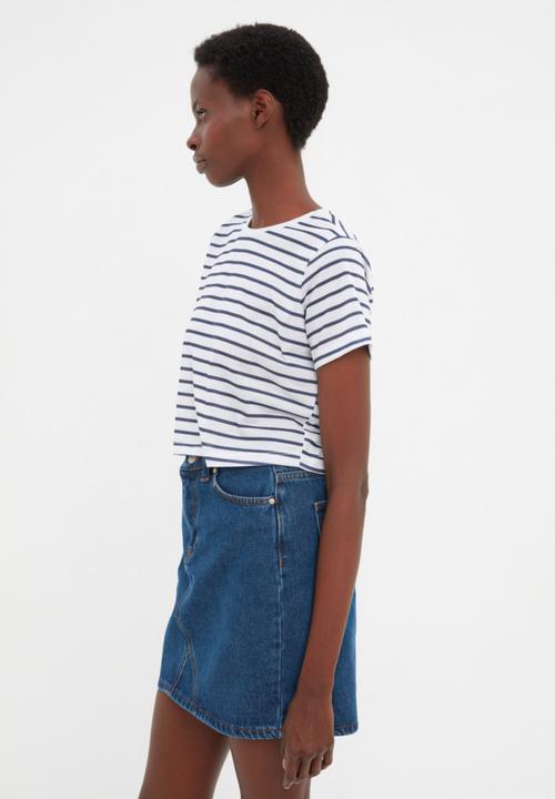 Koton - 2 Pack striped-plain T-shirt - navy & white 