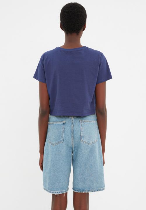 Koton - 2 Pack striped-plain T-shirt - navy & white 
