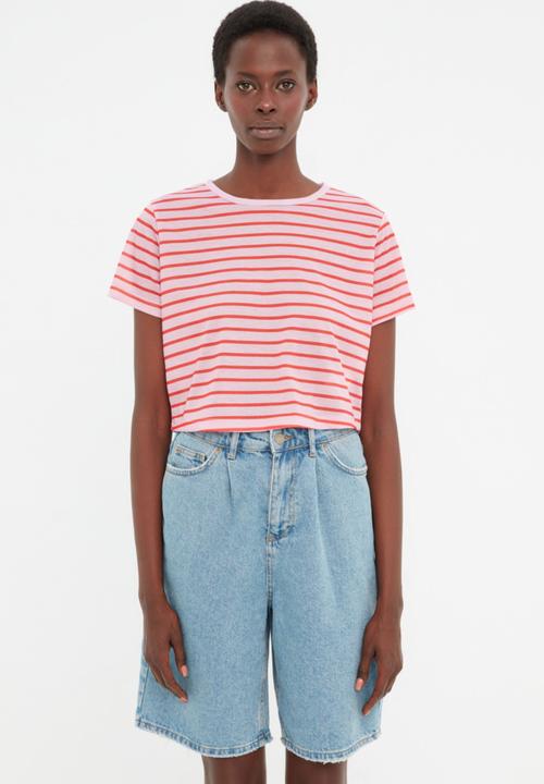 Koton - 2 Pack striped-plain knitted T-shirt - red & pink