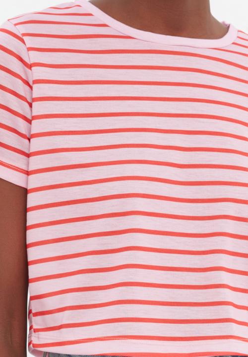 Koton - 2 Pack striped-plain knitted T-shirt - red & pink