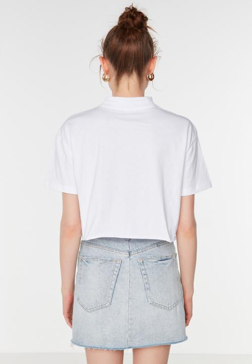 Koton - 2 Pack stand up collar crop knitted T-shirt - black & white
