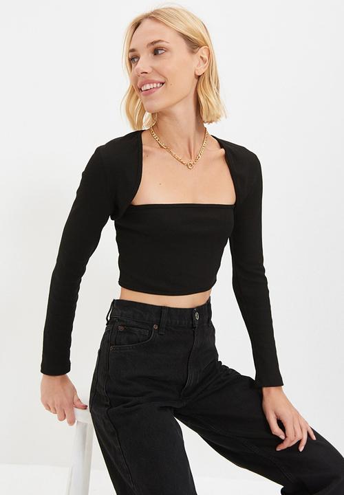 Trendyol - Ribbed 2-piece knitted blouse  - black