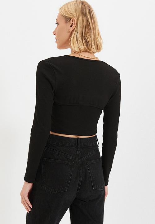 Trendyol - Ribbed 2-piece knitted blouse  - black