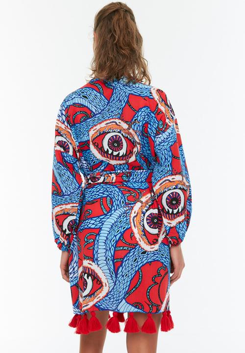 Trendyol - Abstract patterned tassel detailed kimono kaftan  - multi