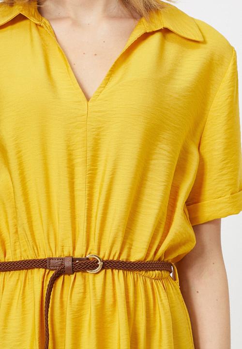Koton - V-neck short sleeve midi dress - yellow