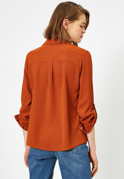 Koton - V-neck long sleeve shirt - burnt orange